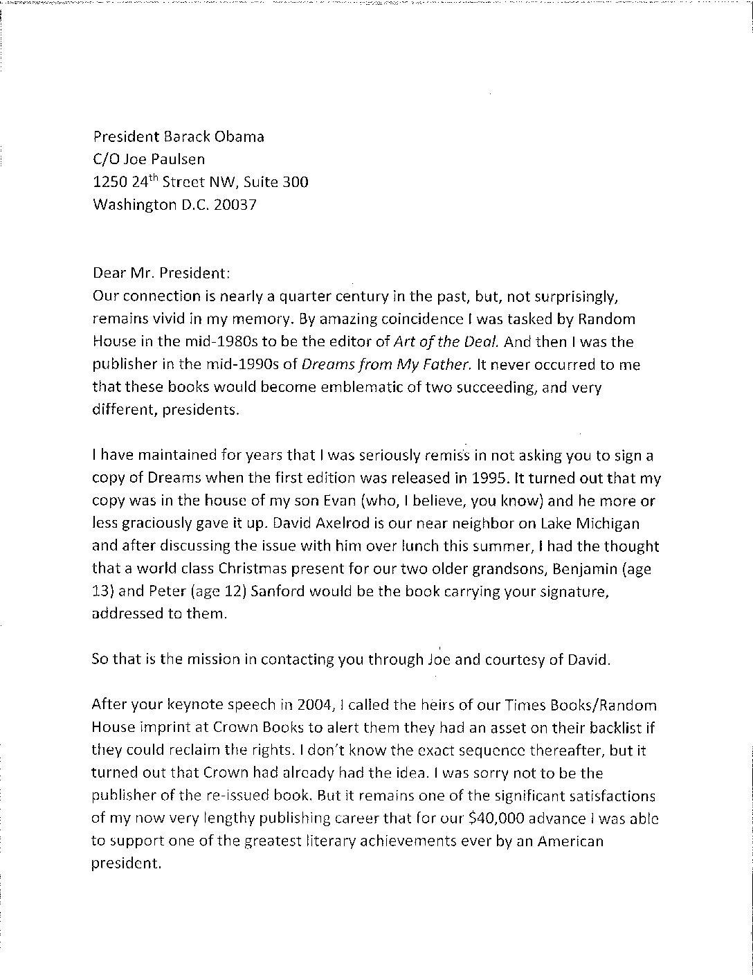 Letter to Barack Obama