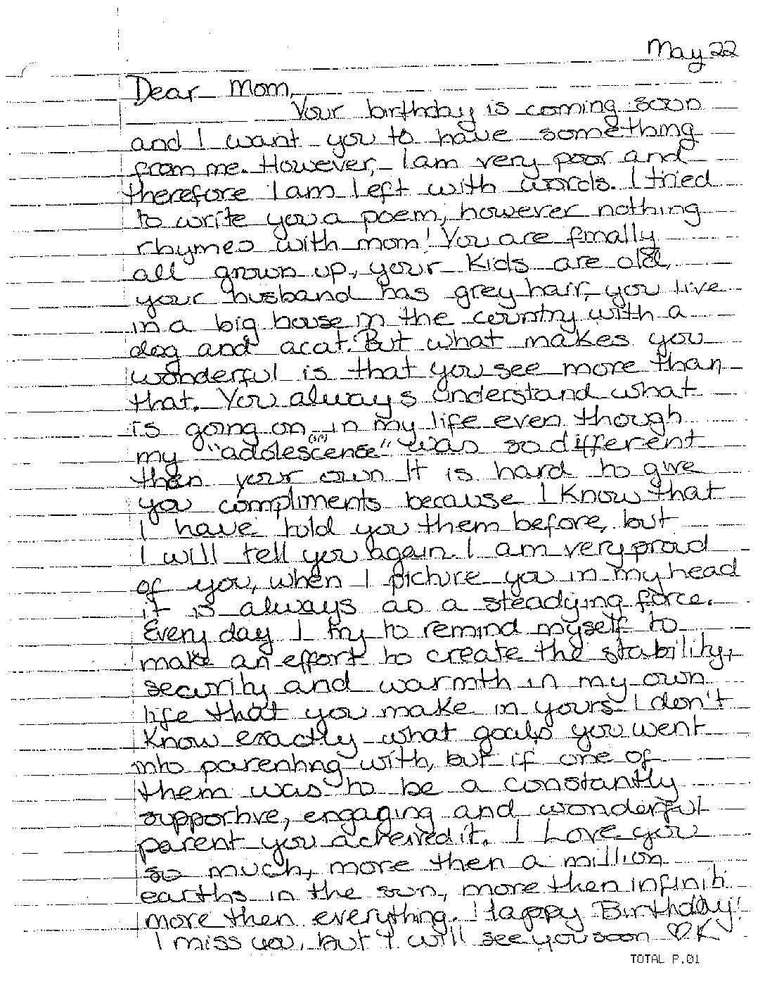 Katherine’s Letter to Her Mother