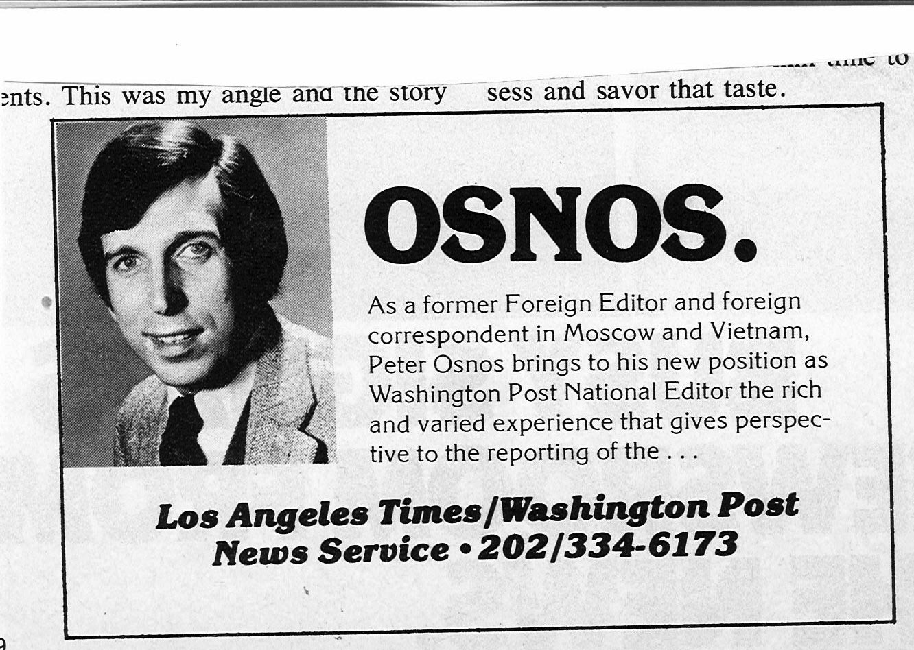 Washington Post ad in Editor and Publisher
